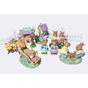 Bunny Figurines Easter Themed Scene With Pastel Colors and Detailed Features
